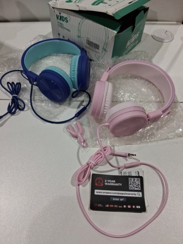 2PCK KIDS MPOW WIRED OVER THE HEAD HEADPHONES WITH SHARING MUSIC PIECE, SAFE MATERIAL AND HEARING PROTECTION - BLUE/PINK - (MODEL BH360A) image 3