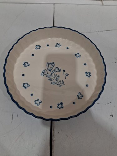 fluted microwave and dishwasher safe ceramic pie dish - 9.5" - blue/whit image 3