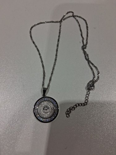 cubic zirconia engraved ayatol kursi "آية الكرسي" round pendant chain necklace for protection - 20" - 22"/2 mm width adjustable chain/ 1" pendant - silver image 5