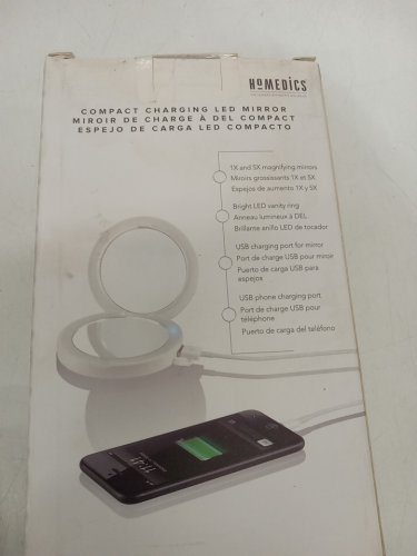 2-in-1 Homedics Compact Charging LED Mirror and Powerbank - White (Model: MIR-150) image 3