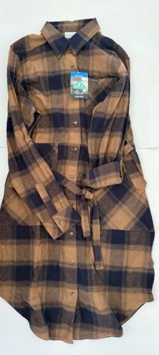 WOMEN'S COLUMBIA OMNI-WICK PINE STREET SHIRT DRESS - LARGE - BROWN/NAVY PLAID (STYLE: 1911621) image 5