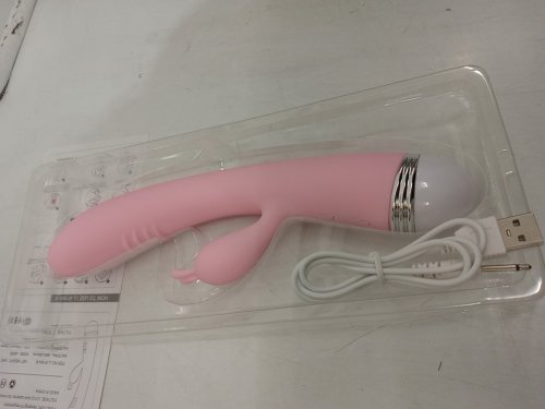 Silicone Vibrator With Rabbit and Stimulating Ears - 10 Modes - Pink / white image 4