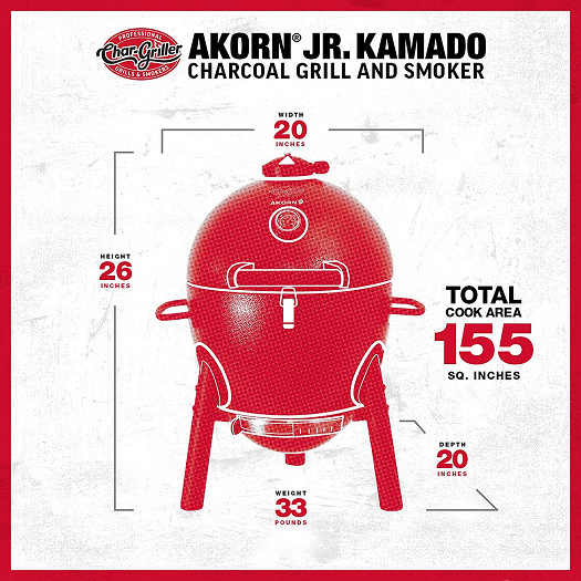 CHAR-GRILLER AKORN JR. KAMADO KOOKER CHARCOAL GRILL/SMOKER - GREY - (MODEL: E86714) image 2