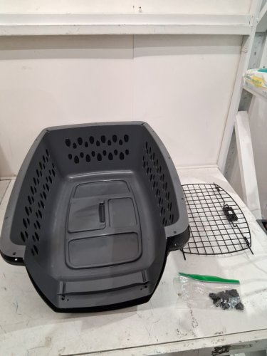 TWO-DOOR TOP-LOAD HARD-SIDED PET TRAVEL KENNEL CARRIER CRATE FOR CATS OR DOGS - 25" - GREY/BLACK image 3