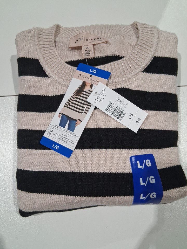 WOMEN'S PHILOSOPHY crewneck KNIT sweater - LARGE - cream/black STRIPE - (STYLE: 1932357) image 2