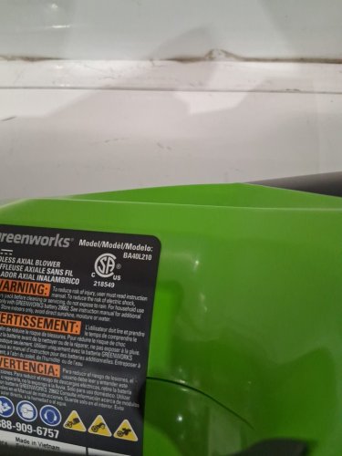 GREENWORKS CORDLESS AXIAL JET BLOWER - *TOOL ONLY* - 40V - 450CFM - 125HP - GREEN/black (MODEL: BA40L210) image 5