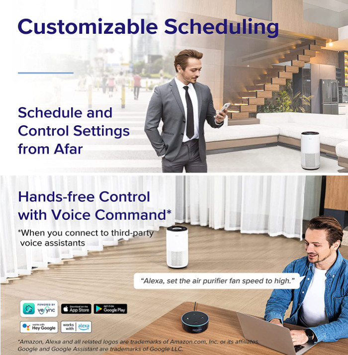 levoit vesync core 600s true hepa filter large room air purifier with app control - 1980sq.ft/hr coverage - white (model: lap-c601s-wca) image 3