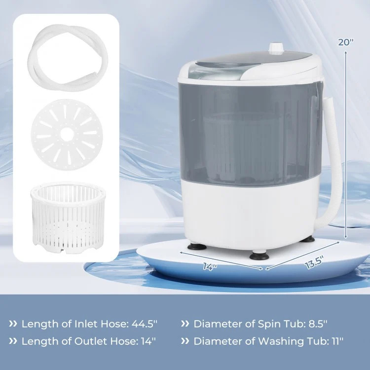 COSTWAY Portable Mini Washing Machine Semi-Automatic Washer and Spinner Combo with Single Tub - 5.5LB CAPACITY - white/grey (MODEL: FP10964US-GR) image 2