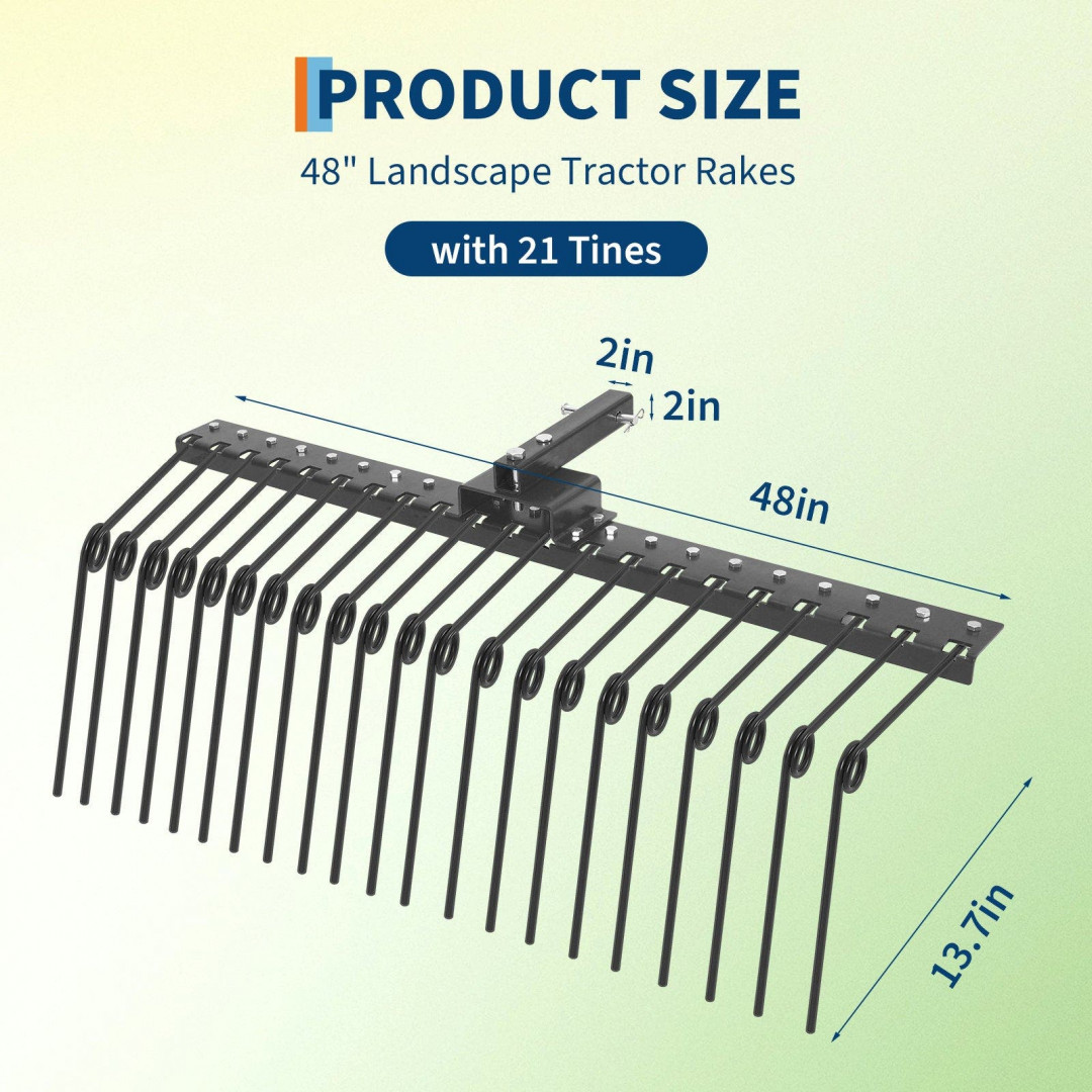 garvee steel spring landscape rake for lawn tractors or utv/atv - 48", fits 2" reciever - black - (model: ppg-33mtq7du) image 4