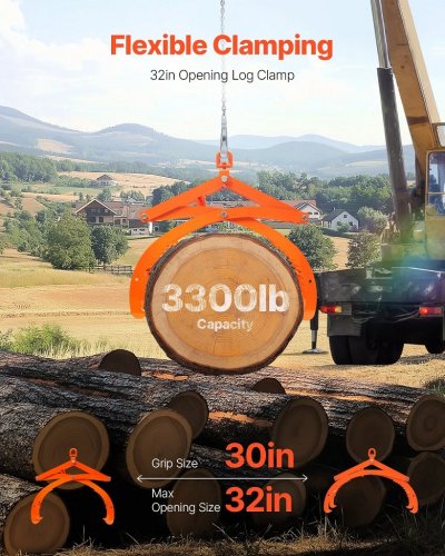 Log Lifting Tongs Claw - 32" - 3300lbs cap - Orange image 2