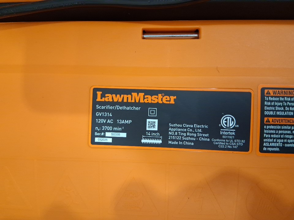 LawnMaster Electric Dethatcher and Scarifier - 10.5Gal Collection Bag - 15" - 13AMP (MODEL: GV1314) image 6