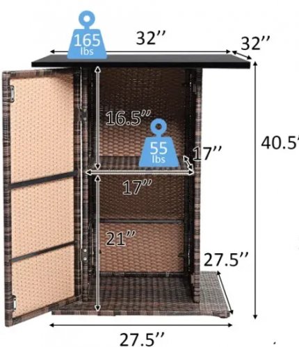 costway outdoor wicker bar table with shelves - 40.5" - brown (model: hw68244dk) image 2