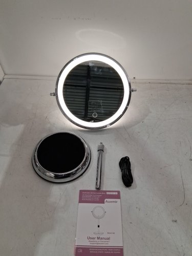 auxmir double sided makeup mirror with 360° rotation & 1x/30x magnification - 9" - silver image 3