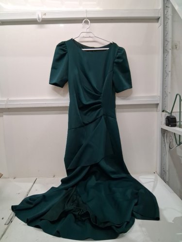 women's Xscape Demi" Scuba Short Sleeve Side Ruched Gown - 14 - emerald (style: 3758x) image 3