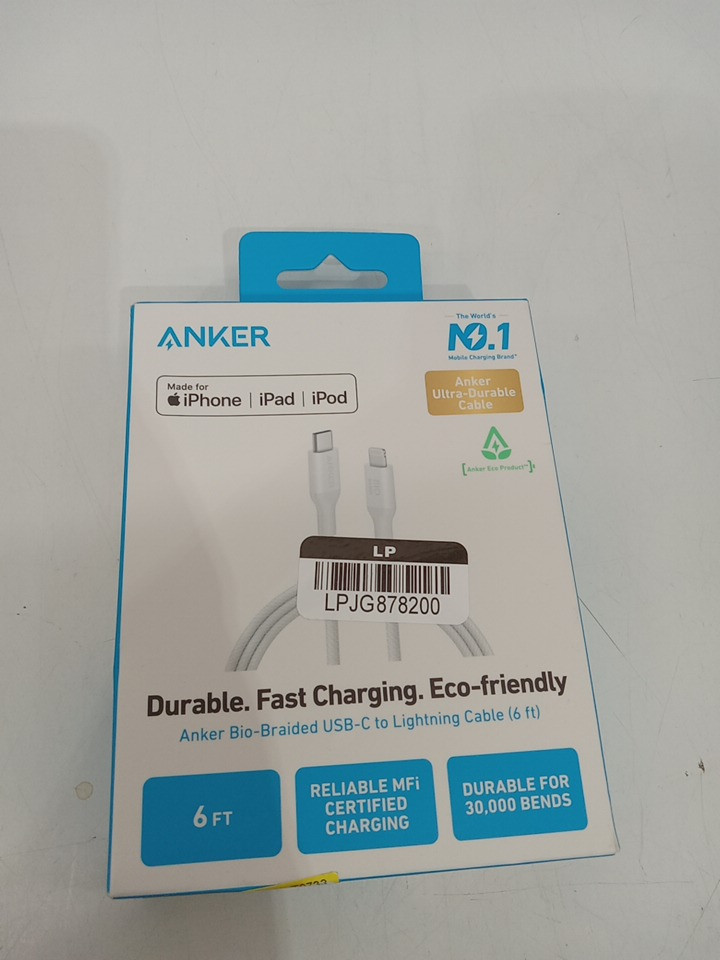 Anker Durable Bio-Braided USB-C to Lightning Fast Charging Cable - 6ft - White (Model: A80B6) image 2
