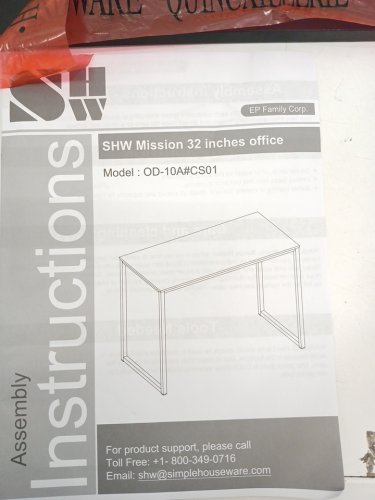 SHW MISSION OFFICE DESK - 32" - Black (MODEL: OD-10A#CS01) image 4