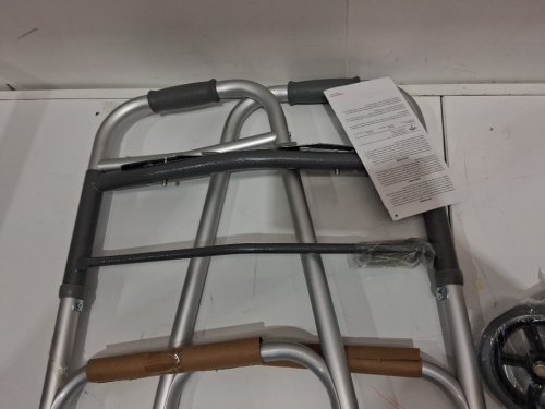 MEDLINE GUARDIAN ADJUSTABLE ALUMINUM 2-BUTTON FOLDING WALKER - 300LBS CAPACITY - GREY (MODEL: MDS86410W54H) image 4