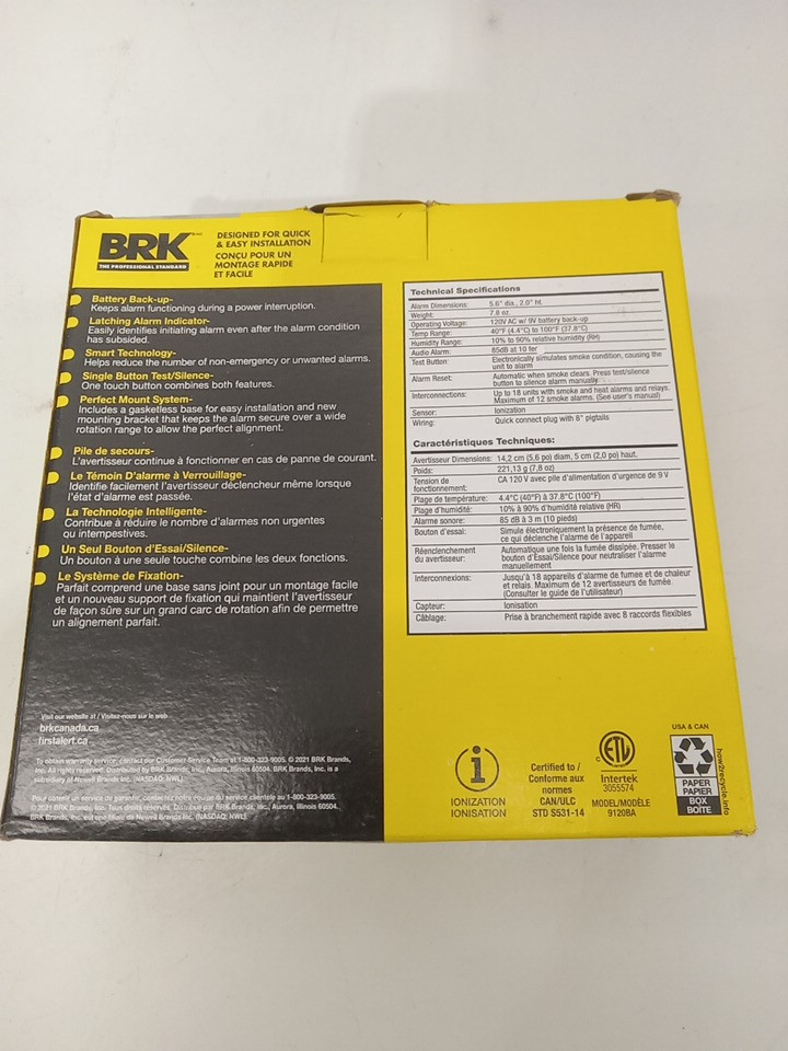 BRK AC Powered Smoke Alarm with 10 year battery backup - White (Model: 9120BA) image 3
