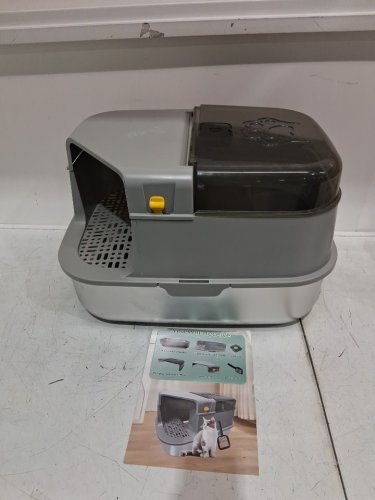 SILUI Extra Large Stainless Steel Cat Litter Box with Lid and Litter Trapping Grid - 23" x 17" x 14" - grey image 3