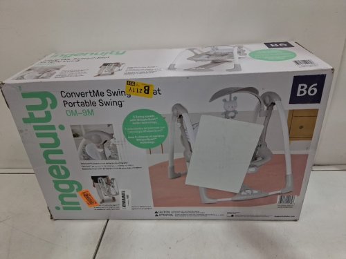 Ingenuity 2-in-1 convertme compact portable baby swing & seat with vibrations & nature sounds - battery powered - 20lbs max - raylan theme/grey (model: ‎12189) image 2
