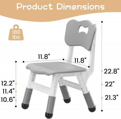 Level Height Adjustable Toddler/Kids Chair - 180LBS CAP - 11.8" x 11.8" x 21.3" to 22.8" - Grey (Model: LY-1106) image 2