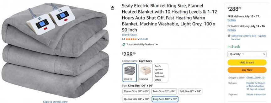 sealy silky flannel dual-controller electric warming blanket with 10 heating levels, 1-12 hour timer, & auto shut-off - king (100" x 90") - grey image 2