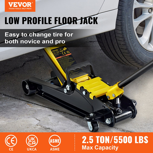 Low Profile Heavy-Duty Steel Floor Jack with Single Piston Hydraulic Pump - 2.5 Ton cap - Yellow (model: wd-a-02250-a00-0) image 2