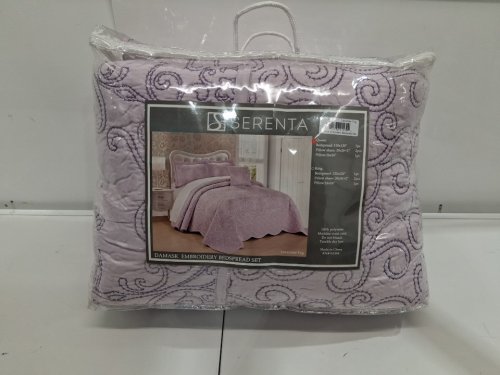 3PC SERENTA DAMASK EMBROIDERY BEDSPREAD SET WITH SHAM AND THROW PILLOW - QUEEN - LAVENDER FOG (STYLE: 141584) image 5
