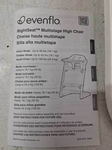 evenflo rightseat multistage highchair - 25" x 18.6" x 31.9" - sea salt white (model: hc100122518) image 3