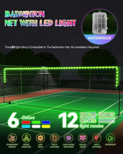 PEAKVONDER LED LIGHT UP Badminton Net with 2 Badminton Birdies - 10FT - BLACK/YELLOW/RGB (MODEL: TBN032Y) image 3