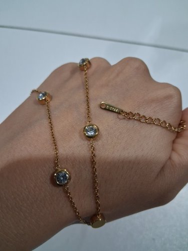 stainless steel cubic zirconia charm chain necklace - 16.5" - 18.5"/6mm each charm - gold image 4