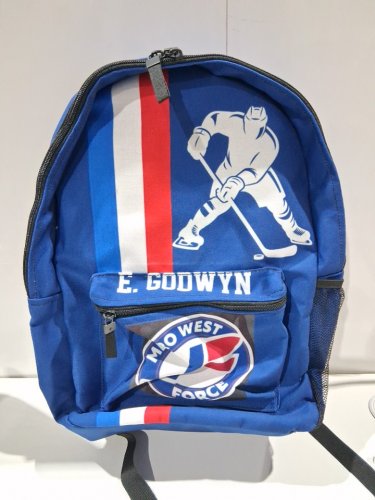 Metro West Force Kids Hockey Backpack with custom name "E. GODWYN" - BLUE image 2