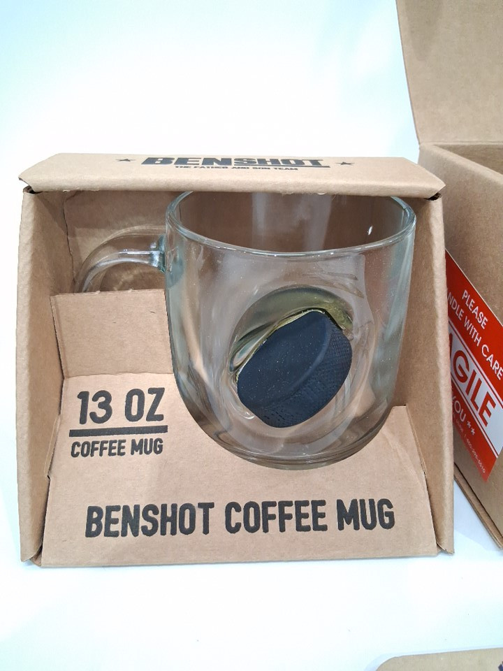 mini hockey puck embedded coffee mug glass  - 13oz - clear/black image 3