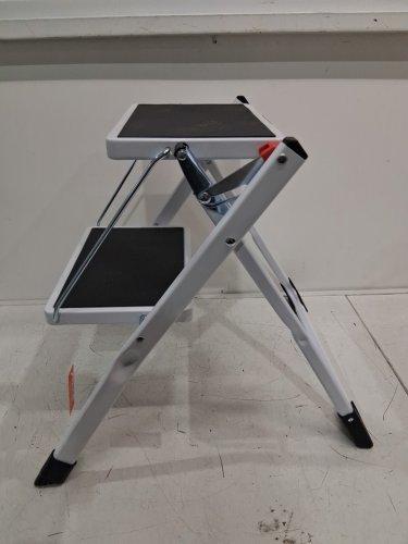 Ergonomic Folding Steel Step Stool with Wide Anti-Slip Pedal - 2-Step 330lbs Capacity - black/white (model: wk2031) image 4
