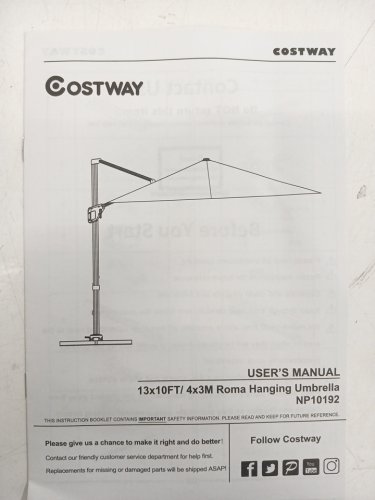 COSTWAY RECTANGULAR CANTILEVER UMBRELLA - 10FT x 13FT - Brown (MODEL: NP10192CF) image 8