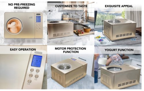Whynter AUTOMATIC Ice Cream & Yogurt Maker Machine - 2QT - Champagne Gold - (MODEL: ICM-220CGY) image 2