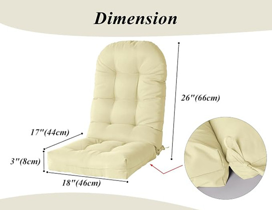 FlyGulls Outdoor Patio Chair Cushion Waterproof for Adirondack Chair and Wooden Rocking Chairs - 17" x 18" x 26" - Yellow Beige image 2