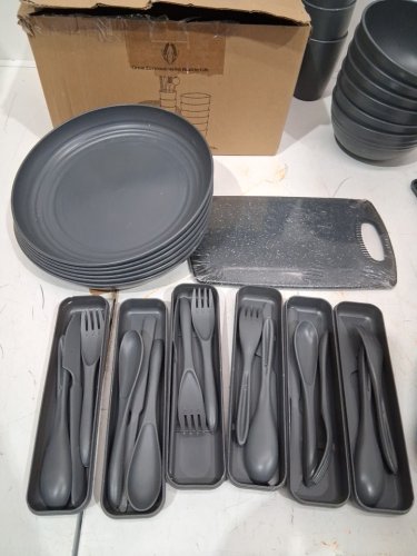 51pc meiloly Unbreakable Wheat Straw Dinnerware Sets - 6 setings total - dark grey image 4