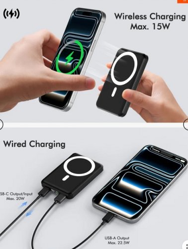 podoru MAGSAFE wireless power bank - 5W/7.5W/10W/15W - 10000mah - black (model: kt-d003) image 2