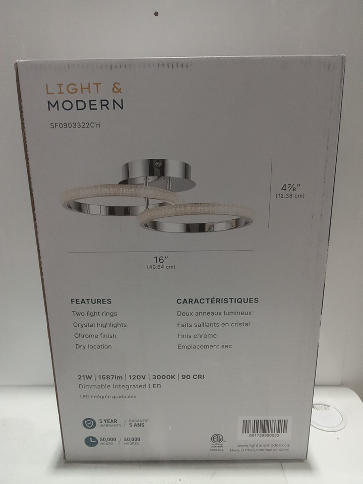 LIGHT & MODERN DOUBLE RING ceiling light Fixture - SEMI-FLUSH - 16" - 21w/120v - 3000k/1587lm - chrome & crystals - Loris (model: sf0903322ch) image 3