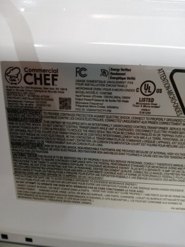 COMMERCIAL CHEF MICROWAVE OVEN - 120VAC, 60HZ, 1050W - BLACK (MODEL: CHM7MB) image 7