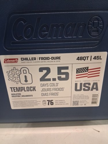 COLEMAN CHILLER PORTABLE INSULATED HARD COOLER WITH HEAVY DUTY HANDLES - 48QT - DARK BLUE (MODEL: 2226955) image 4