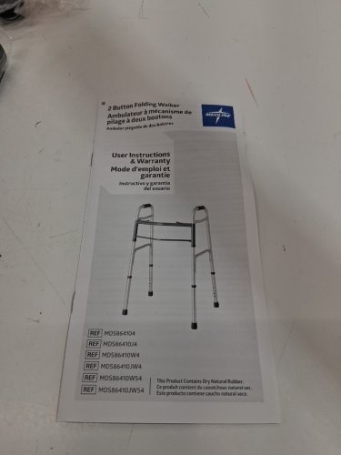 ADULT MEDLINE GUARDINE HEAVY-DUTY TWO-BUTTON FOLDING WALKER, 400LB MAX, ALUMINUM/ALLOY STEEL, 32.25" - 39.25" ADJUSTABLE HEIGHT- SILVER/GREY- (MODEL:G07767) image 4