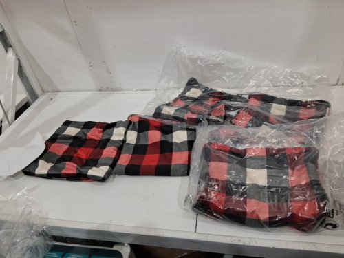 6pk fluffy Plaid Throw Pillow Covers - 18" x 18" - red/white/black (model:hz10619re) image 4