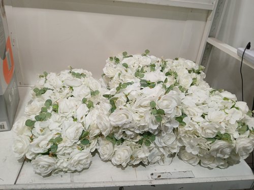 10PK FAUX FLOWER ball for wedding centrepieces/decor - white/green image 3