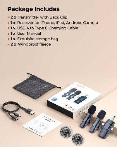 3-in-1 Wireless Microphone mini set - black image 4