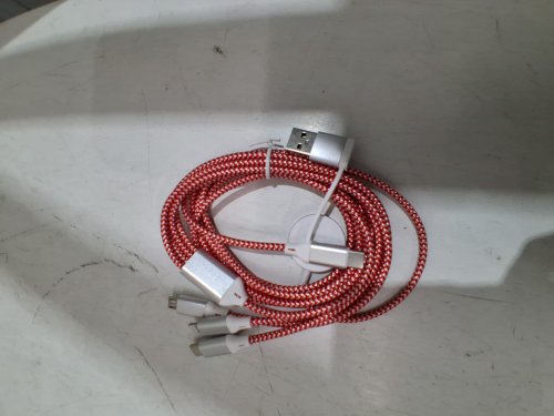 Homailida 4‑in‑2 Multi Fast Charger Cable – 1.8M USB‑A/USB‑C to iPhone/Type‑C/Micro USB & Apple Watch – Nylon Braided- 6ft - red/white (model: Red-01) image 3