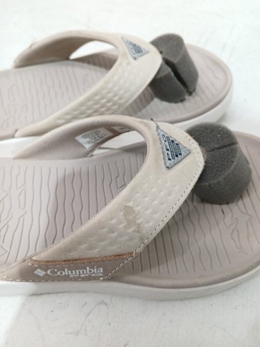 womens columbia boatside leather flipflop - size 7 - white/light brown image 4