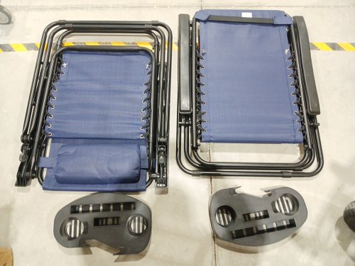 2PK Zero Gravity Adjustable Patio Lounge Chair with cupholder - 33.5" - Blue/Black image 4