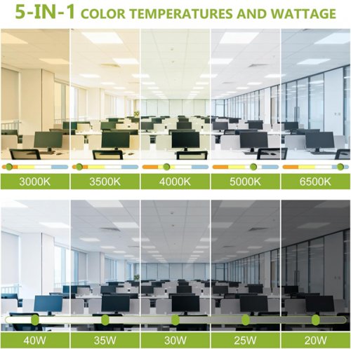 6PK YXL DIMMABLE LED Flat Panel Light Drop Ceiling Light Fixtures - WITH ADJUSTABLE WATTAGE AND LIGHT TEMPERATURES - 2FT X 2FT - WHITE (MODEL: H2501) image 2